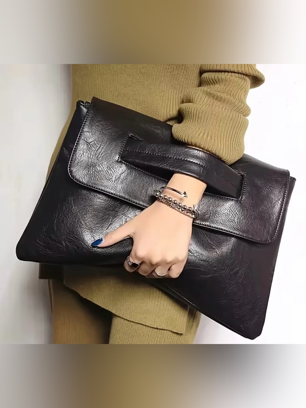Minimal Black Envelope Wristlet Clutch